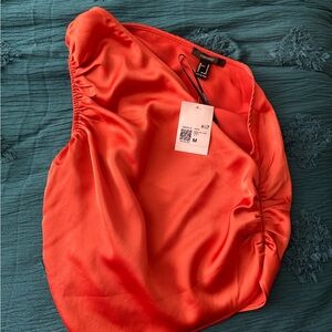 Forever 21 One-Shoulder Satin Camisole in Coral